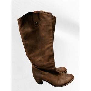 Womens 8.5 Frye Boots Jackie Tall Aged Brown Leather Western Block Heel